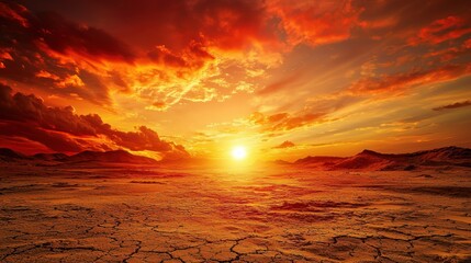 Aufkleber - A desert landscape glowing under the vivid red and orange tones of a blazing sunset.