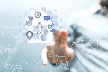 Poster - home data. Digital cyberspace with particles and Digital data network connections concept.