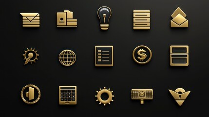 Poster - A detailed collection of business icons in gold and black, evoking luxury and professionalism.