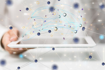 Poster - network holding in hand 3d connection data
