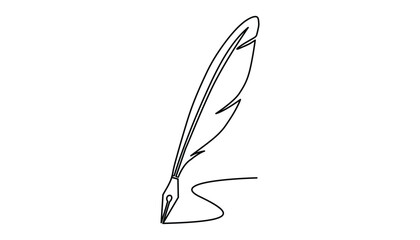 Poster - quill pen continuous one line drawing illustration. one line drawing of quill pen. single line vector illustration.