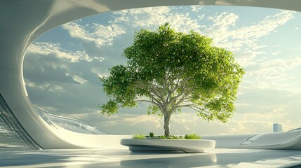 Poster - A digital 3D rendering of a money tree in a futuristic setting