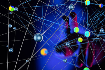 Poster - Global network. Blockchain. 3D illustration. Neural networks and artificial intelligence. Abstract