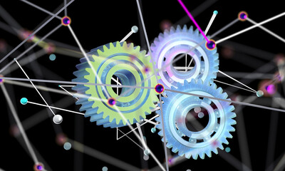 Poster - gear Technology background. Big data concept - 3d