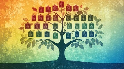 Poster - A digital family tree chart with a clean, modern design and vibrant colors.