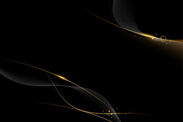 Poster - Abstract gold luxury background. Vector illustration element with gold light glow effect, texture, black gradient color. Modern graphic design, decoration for banner template or technology background