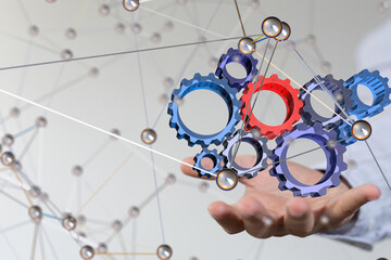 Poster - gear system data. Connecting lines and dots.Big data visualization
