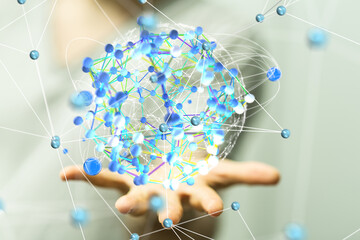 Poster - Global network. Blockchain. 3D illustration. Neural networks and artificial intelligence. Abstract