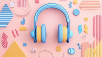 Poster - A flat design podcast cover with a fun and playful theme using headphones and soundwaves.