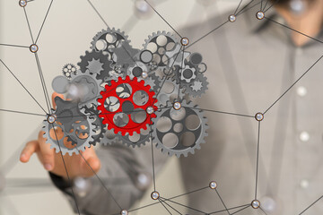 Poster - gear system data. Connecting lines and dots.Big data visualization