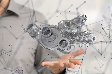 Poster - gear system data. Connecting lines and dots.Big data visualization