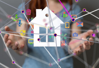 Poster - home iot - Neural network 3D illustration. Big data and cybersecurity - 3d