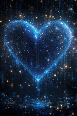 Canvas Print - Glowing Blue Heart in Networked Digital Space with Futuristic Design