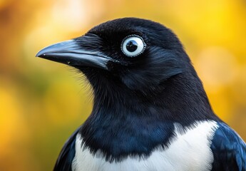 Poster - Close-Up Portrait of a Striking Black and White Bird with a Vibrant Background Full of Colors, Majestic Features, and Sharp Details