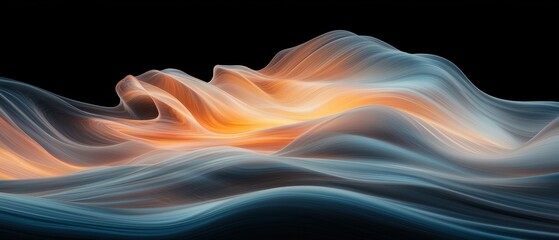 Poster - Dynamic flowing waves abstract imagery digital art dark background fluid motion conceptual visualization