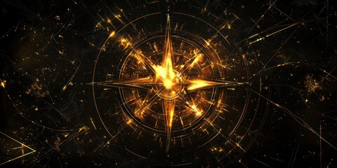 Poster - A futuristic abstract design with a glowing compass and geometric shapes.