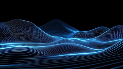 Poster - A futuristic blue abstract background with glowing lines and a digital grid pattern.