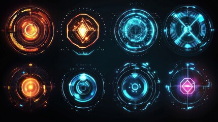 Poster - A futuristic icon set with clean lines and gradients, embodying cutting-edge business concepts.