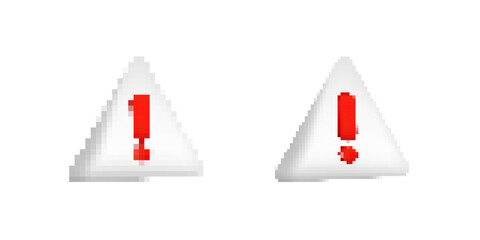 Poster - Two pixelated red exclamation marks inside white warning triangles, representing digital alert symbols with a glossy look.