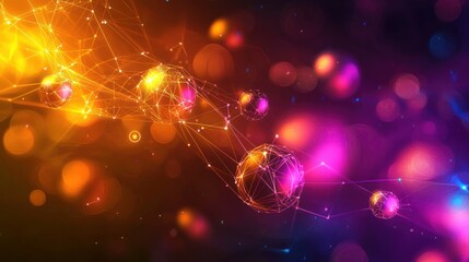 Poster - A geometric 3D abstract design with cubes, spheres, and glowing lines.