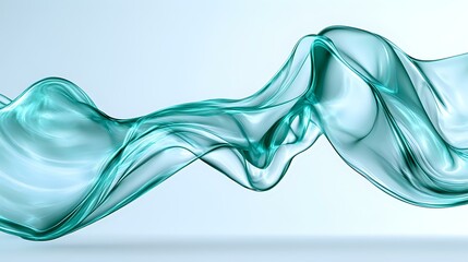 Poster - Flowing turquoise silk fabric waves creating elegant smooth curves and transparent layers against white background, suitable for luxury product advertising.