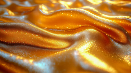 Poster - A golden fabric with smooth, flowing waves reflecting light, creating a luxurious effect