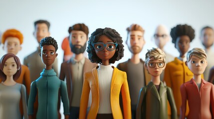 Poster - A group of diverse 3D-rendered characters standing together, symbolizing unity and community.