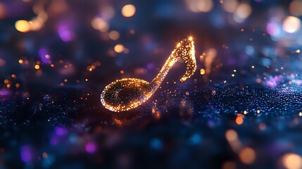 Poster - Glowing musical note symbol with sparkles and bokeh lights on dark background creates magical atmosphere for music and entertainment designs.