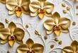 © yassine - Golden Orchid Flowers: Luxurious Floral Design with Embossed White Background