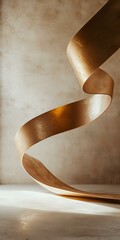 Poster - Abstract spiral sculpture in copper tones against neutral background, creating dynamic movement and elegant curves with dramatic lighting and shadows.