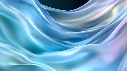 Poster - Flowing silky fabric in soft turquoise and lavender creates gentle waves and folds with smooth gradient transitions, abstract luxury background for design projects.