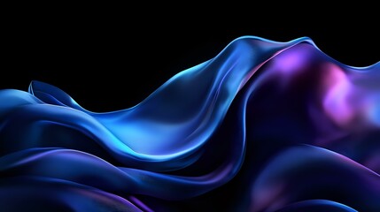 Poster - Flowing abstract waves in vibrant blue and purple colors create dynamic motion against black background, featuring smooth curves and glossy reflective surfaces.