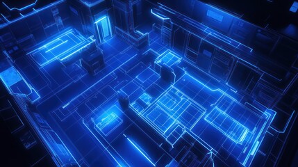 Poster - Futuristic interior, glowing circuitry, digital architecture, high-tech space