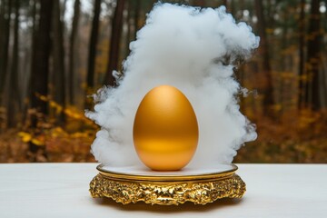 Poster - A mythical golden egg yolk levitating in the air, glowing with magical energy