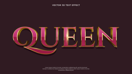 Leinwandbilder - Queen vector text effect with rose gold texture on red background
