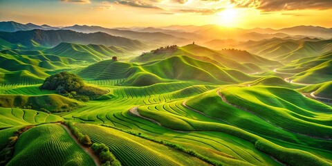 Poster - Serene Digital Green Wave Landscape - Abstract Drone Photography