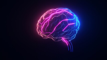 Fototapete - Dynamic neon brain waves futuristic digital art abstract science dark background close-up view concept of intelligence