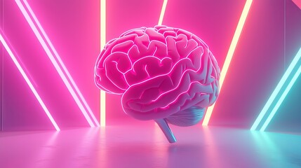 Poster - Creative brain visualization digital art studio 3d render neon environment futuristic concept for mind exploration