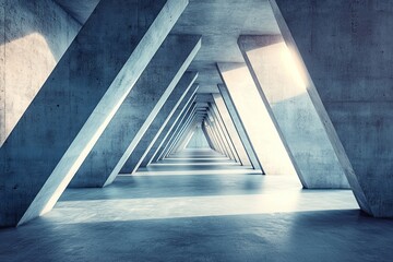 Poster - abstract modern architecture concrete tunnel design blue grey industrial background light shadow per
