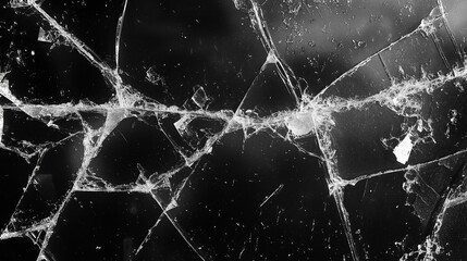 Broken glass surface isolated on black background.
