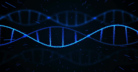 Poster - Image of blue trails and dna strands on black background