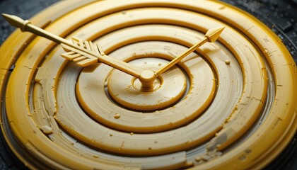Wall Mural - targeting precision golden arrow on circular bullseye studio setting digital art