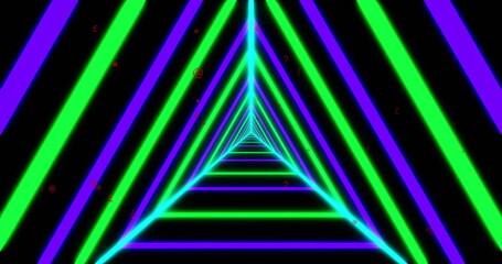 Poster - Image of blue and green triangles on black background