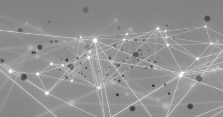 Poster - Image of white and black communication networks moving on grey background
