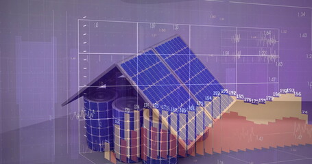 Poster - Image of house of solar panels over data processing