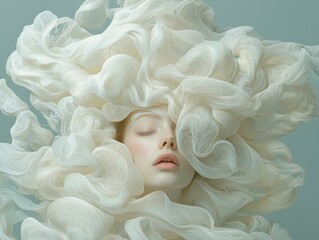 Poster - Fluid motion portrait of a woman ethereal studio fine art dreamlike atmosphere close-up view surreal beauty