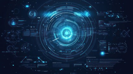 Poster - Futuristic digital interface display, data visualization