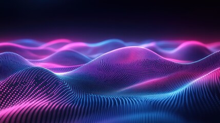 Poster - Abstract digital landscape, vibrant wavy lines, glowing points, technology, futuristic background. Possible use Wallpaper, website background