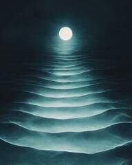 Poster - Moonlit waves surging over ocean surface coastal nightscape digital art serene atmosphere aerial perspective