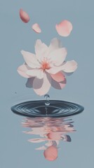 Poster - Cherry blossom petals falling on water ripple nature scene aesthetic serene environment close-up perspective